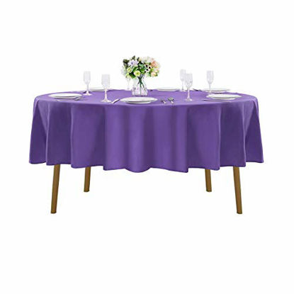Picture of 90 inch Round Tablecloth Washable Polyester Table Cloth Decorative Table Cover for Wedding Party Dining Banquet90 inch,Purple