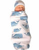 Picture of COLOOM Newborn Infant Baby Sleeping Bag & Hat Cap Shark Print Baby Receiving Blanket Set (Whale, 0-12 Months)