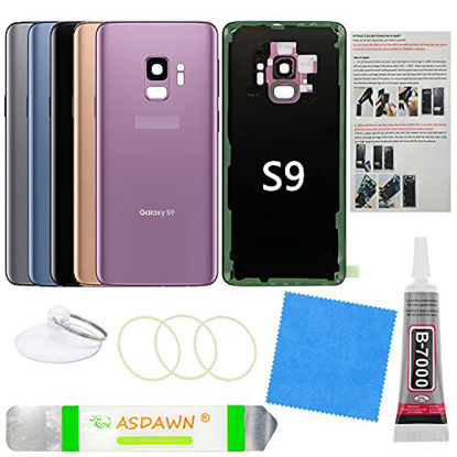 Picture of Galaxy S9 Back Glass Cover Replacement Housing Door with Pre-Installed Camera Lens + Installation Manual + All The Adhesive + Repair Tool Kit for Samsung Galaxy S9 SM-G960 All Carriers (Lilac Purple)