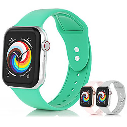 Picture of SEETEN 3 Pack Bands Compatible with Apple Watch Band 38mm 40mm 41mm 42mm 44mm 45mm Women Men, Soft and Breathable Silicone Sport Strap Replacement Wristband with 2 Metal Buckles Design for iWatch Series 7 6 5 4 3 2 1 SE (Mint Green,Pink,Grey, 38/40/41mm-L)