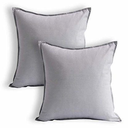 Picture of Jeanerlor Solid Cotton Linen Decoration Toss Throw Pillow Sham Cushion Case Special Pillow Cover Delicate Decorative Pillowcase for Bed/Chair/Couch, 18"x18"(45 x 45cm),2 Packs, Silver Grey