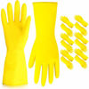 Picture of [12 Pairs] Dishwashing Gloves - 11.75 Inches Large Rubber Gloves, Yellow Flock Lined Heavy Duty Kitchen Gloves, Long Dish Gloves for Household Cleaning, Gardening, Utility Work Hand Protection