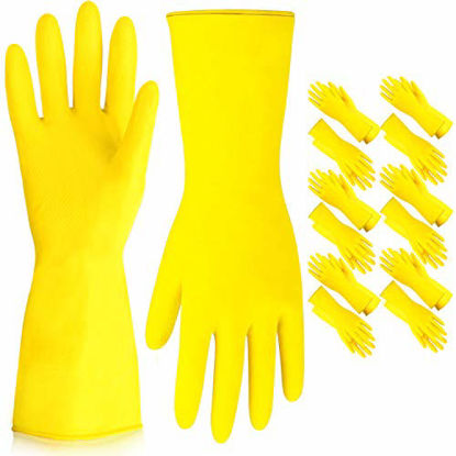 Picture of [12 Pairs] Dishwashing Gloves - 11.75 Inches Large Rubber Gloves, Yellow Flock Lined Heavy Duty Kitchen Gloves, Long Dish Gloves for Household Cleaning, Gardening, Utility Work Hand Protection