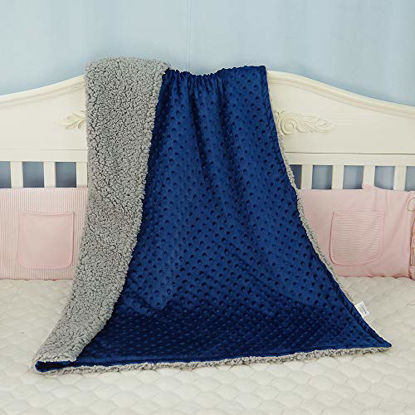 Picture of BlueSnail Baby Minky Blanket with Plush Shepra Fleece for Boys and Girls (Navy+Light Gray, 30W x 40L)