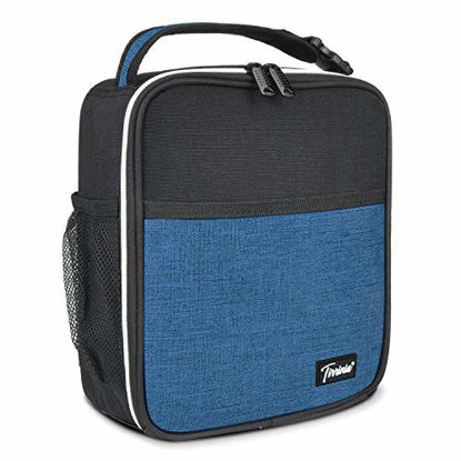 Picture of Small Insulated Lunch Bag for Men Women, Splash Proof Mini Portable Reusable Thermal Lunch Box Cooler Tote for Adults & Kids, Black & Dark Blue