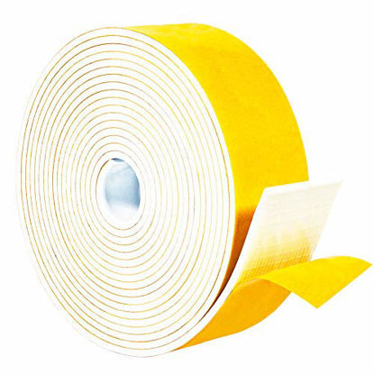 Picture of Yotache White Foam Rubber Seal Strip Tape 2 Inch Wide X 1/8 Inch Thick, Adhesive Closed Cell Foam Weather Stripping Tape, Total 16 Feet Long