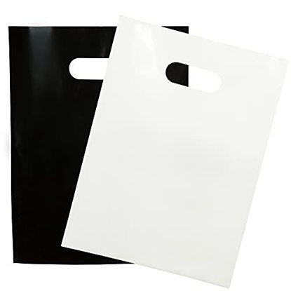 Picture of 200 Black & White Bags for Small Business 100 Black and 100 White 1.5Mil 9"x12" Merchandise Bags Extra Thick Glossy Thank You Bags and Shopping Bags For Small Business with Die Cut Handles For Retail