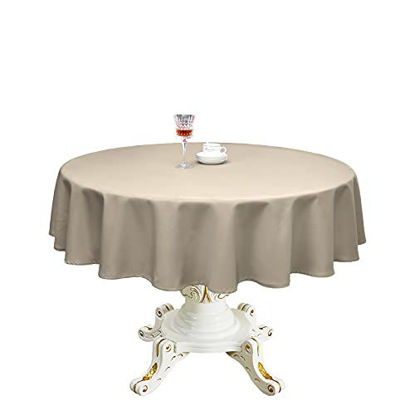 Picture of Romanstile Round Waterproof Tablecloth Stain Resistant and Wrinkle Free Table Cloths for Kitchen Dining/Party/Wedding Indoor and Outdoor Use Washable Polyester Table Cover (Khaki, 48 inch)