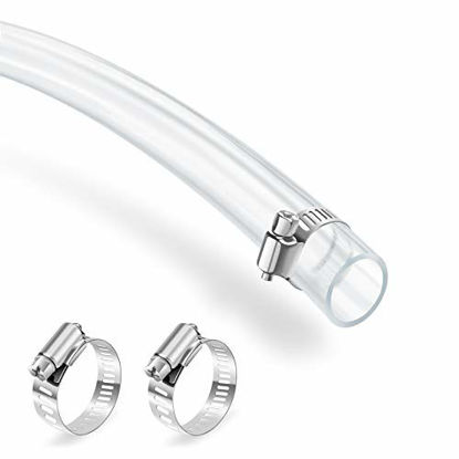 Picture of 3/4" ID 1" OD Clear Vinyl Tubing-10 Ft, 45PSI, Flexible Plastic Tubing, BPA Free and Non-Toxic, Multipurpose Clear Tubing Reinforced with 2 Stainless Screw Clamps