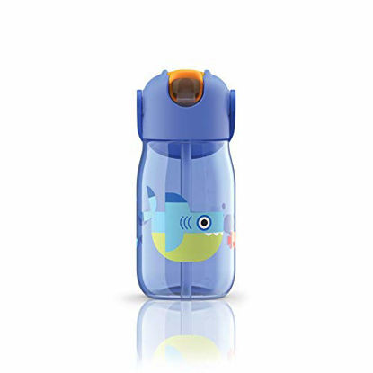 Picture of Zoku Kids Flip Straw Bottle, 14 Ounce Lightweight Tritan Water Bottle with Leak-proof Silicone Straw and Carry Loop, Dishwasher Safe, Blue