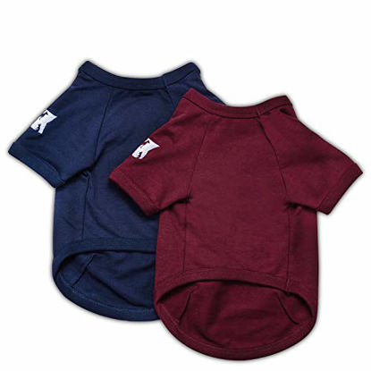 Picture of Koneseve Dog Shirts Blank T-Shirt Cotton Pet Clothes Soft, Breathable Hoodie Sweater Bottoming Shirt for Small Dogs Cats Puppy, Adorable Cozy Apparel Casual Fashion Costume Blue & Red 2 Packs XL