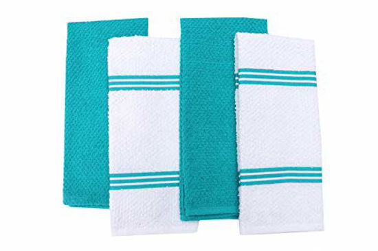 Picture of AMOUR INFINI Terry Dish Towel | Set of 4 | 16 x 26 Inches | Super Soft and Absorbent |100% Cotton Dishtowels | Perfect for Household and Commercial Uses | Teal