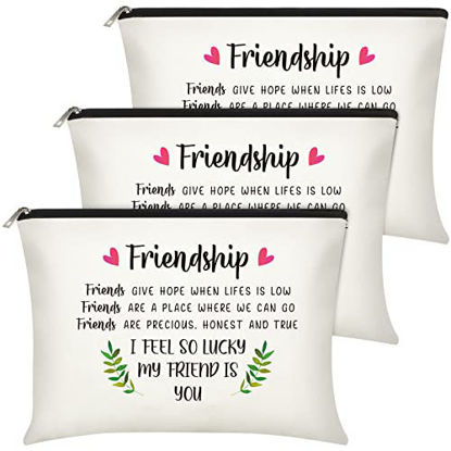 Picture of 3 Pieces Good Friend Gifts Cosmetic Bag for Women, Funny Long Distance Friendship, Birthday, Moving Away, Christmas Gifts Makeup Bags Travel Cases for Good Friends Bestie Soul Sister (Charming Style)