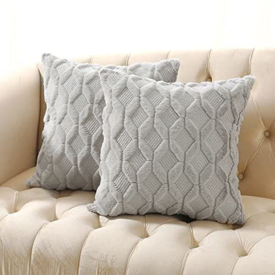 Plush Throw Pillow Covers 20x20 Set Of 2 - Luxury Soft Fluffy