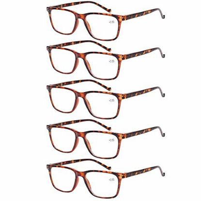 Picture of 5 Pack Reading Glasses Men Women Spring Hinges Comfortable Glasses for Reading (5 Tortoise, 1.5)