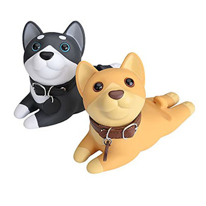 Picture of Cute Dog Cell Phone Holder for Desk, Angle Adjustable Desk Phone Stand, Animal Desktop Accessories, Mount for iPhone Smartphones and Tablets, 2-Pcs (Husky and Corgi)