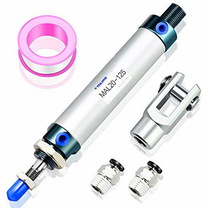 Picture of TAILONZ PNEUMATIC 20mm Bore 125mm Stroke Air Cylinder Double Action with Y Connector and 2Pcs 6mm Fitting MAL20x125
