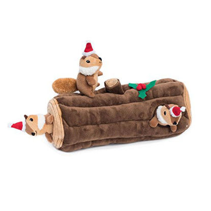 Picture of ZippyPaws Holiday Burrow Interactive Dog Toys - Hide and Seek Dog Toys and Puppy Toys, Colorful Squeaky Dog Toys, and Plush Dog Puzzles, Yule Log