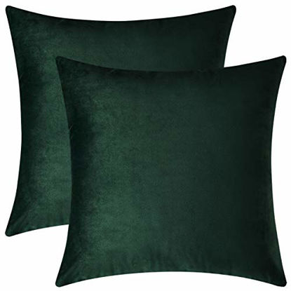 Picture of Mixhug Decorative Throw Pillow Covers, Velvet Cushion Covers, Solid Throw Pillow Cases for Couch and Bed Pillows, Dark Green, 20 x 20 Inches, Set of 2