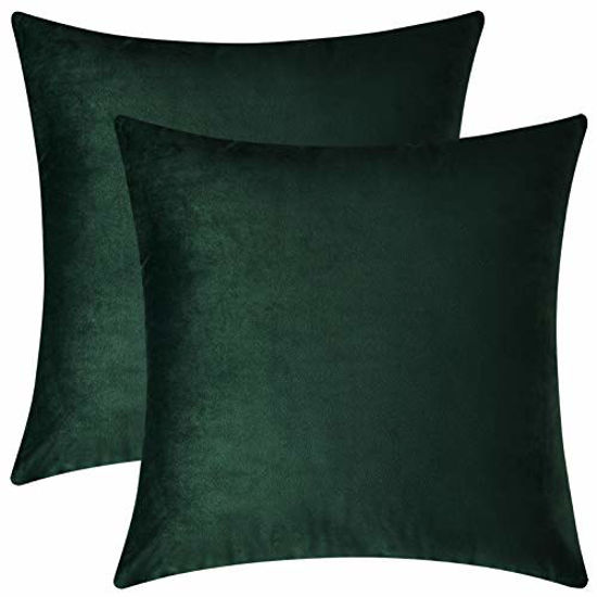 Picture of Mixhug Decorative Throw Pillow Covers, Velvet Cushion Covers, Solid Throw Pillow Cases for Couch and Bed Pillows, Dark Green, 20 x 20 Inches, Set of 2
