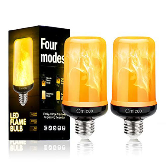 2 Pack LED Yellow Flame Bulb for Outdoor Decoration E26/E27 Base with  Gravity Sensor for Halloween and Christmas 