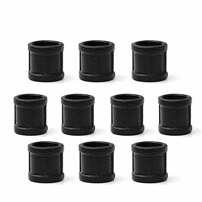 Picture of 3/4" Black Painted Pipe Fitting Coupling, Home TZH 10 Pack 3/4" Black Pipe Coupling for Steam-punk Vintage Shelf Bracket DIY Plumbing Pipe Decor Furniture (10, Black Painted 3/4 Inch)