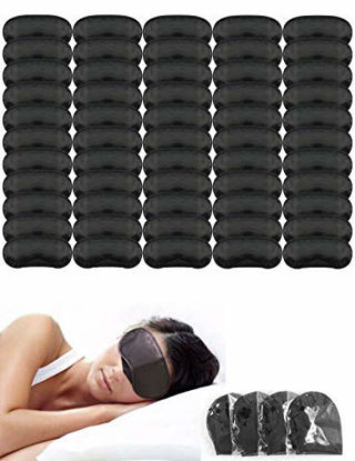 Picture of Eye Mask pack of 55 Sleep Masks Sleeping Mask Blindfold Eye Cover Team Building Games Party with Nose Pad and Adjustable Strap for Women Men Kids 4 Layers Black (55 pack)