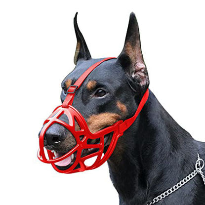 Picture of Mayerzon Dog Muzzle, Breathable Basket Muzzle to Prevent Barking, Biting and Chewing, Humane Muzzle for Small, Medium, Large and X-Large Dogs (M, Red)