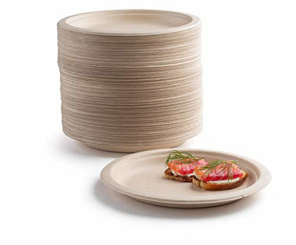 Picture of Brheez 7 Inch Round Heavy Duty Natural Bagasse Fiber Disposable Plates | Eco-Friendly & 100% Natural | Biodegradable & Compostable Plate | Paper Alternative | Pack of 110