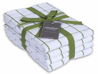 Picture of AMOUR INFINI Terry Kitchen Towels | Set of 4 | 18 x 28 Inches | Ultra Soft and Absorbent |100% Cotton Dish Towels with Hanging Loop | Perfect for Household and Commercial Uses | Green