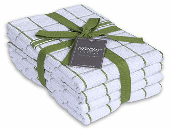 Picture of AMOUR INFINI Terry Kitchen Towels | Set of 4 | 18 x 28 Inches | Ultra Soft and Absorbent |100% Cotton Dish Towels with Hanging Loop | Perfect for Household and Commercial Uses | Green
