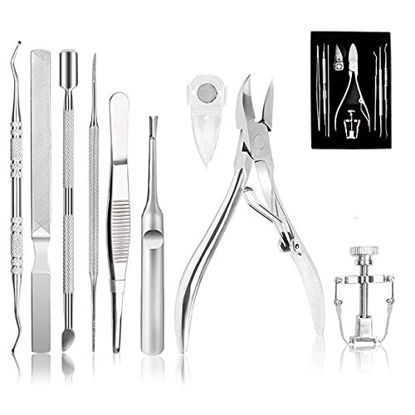Picture of Ingrown Toenail Tool Kit (9PCS), Professional Toe Nail Clipper Set for Ingrown & Thick Nail, Stainless Steel Ingrown Toenail Kit, Surgery Grade Manicure Pedicure Tool By Dualeco