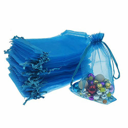Picture of 100Pcs Organza Bags 6x8 inches Lake Blue Organza Gift Bags Small Mesh Bags Drawstring Gift Bags Christmas Drawstring Organza Gift Bags (6x8" inches Lake Blue)