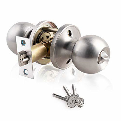 Picture of XIUDI Door Knob with Lock and Key,Ball Stainless Steel Entry Door Lock with Keyed,for Privacy Bedroom/Entrance,Satin Nickel