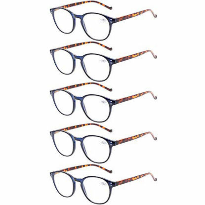 Picture of 5 Pairs Reading Glasses - Standard Fit Spring Hinge Readers Glasses for Men and Women (5 Pack Blue/Tortoise, 3.50)