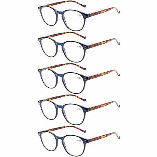Picture of 5 Pairs Reading Glasses - Standard Fit Spring Hinge Readers Glasses for Men and Women (5 Pack Blue/Tortoise, 3.50)