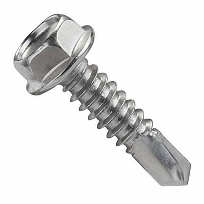 Picture of #12 x 1" Hex Washer Head Self Drilling Sheet Metal Tek Screws with Drill Point, Stainless Steel 410, 100 PCS