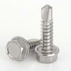 Picture of #12 x 1" Hex Washer Head Self Drilling Sheet Metal Tek Screws with Drill Point, Stainless Steel 410, 100 PCS