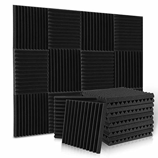 ALPOWL Acoustic Foam Panels 1 X 12 X 12 Inches Homes 12 Pack Acoustic Panels Soundproof Wall Panels with Fire and Sound Insulation Effect Office Blue Soundproof Wedges for Studios 