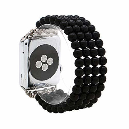Picture of KAI Top Fashion Watch Band Compatible with Apple Watch 38mm 40mm for Women Girls, Natural Black Agate Beaded Elastic Band Replacement Stretch Strap Compatible for iWatch Series SE & Series 6 5 4 3 2 1