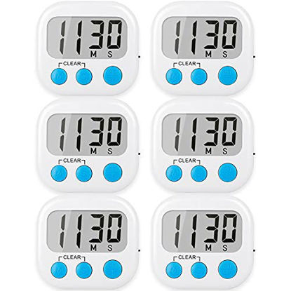 Picture of 6 Pack Digital Kitchen Timers for Cooking Magnetic Timer for Cooking Loud Alarm White