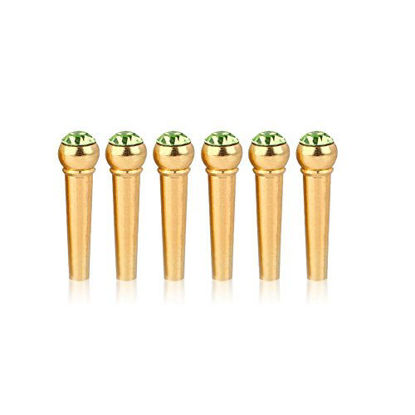 Picture of 6Pcs Guitar Bridge Pins, Brass Guitar Bridge Pins Pegs Nail with Crystal Glass Dot Decor Music Instrument Parts for Folk Acoustic Guitar (Green)