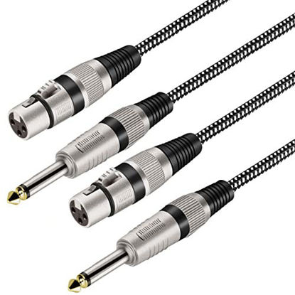 Picture of XLR Female to 1/4 Inch TS Cables 3 FT/2Pack, Nylong Braided XLR 3 Pin Female to 6.35mm TS Male Unbalanced Interconnect Wire Mic Cord for Dynamic Microphone (Pure Copper Conductors)