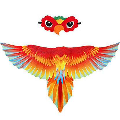 Picture of Mifun Parrot-Costume Bird-Wings for Kids with Bird Mask, Boys Girls Eagle Dress-up Halloween Party Favors (Red Parrot)