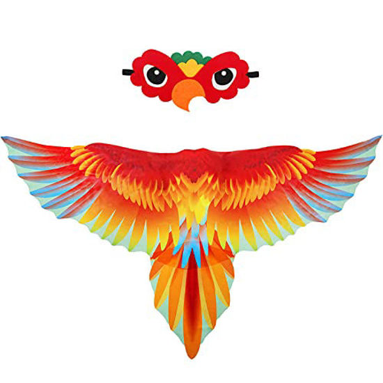 Picture of Mifun Parrot-Costume Bird-Wings for Kids with Bird Mask, Boys Girls Eagle Dress-up Halloween Party Favors (Red Parrot)