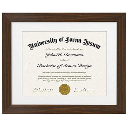 Picture of Americanflat 11x14 Walnut Diploma Frame | Displays 8.5x11 Diplomas with Mat or 11x14 Inch Without Mat. Shatter-Resistant Glass. Hanging Hardware Included!