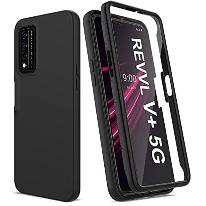 Picture of PUJUE for T-Mobile REVVL V Plus 5G Case with Built-in Screen Protector, Full Body Protection Shockproof Phone Case, [Hard Front Cover + Soft Back Cover] Slim Rugged Protective Cover Case (Black)