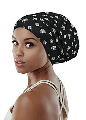 Picture of Satin Lined Sleep Cap for Long Hair Women Casual Slouchy Beanie Wig Headwear Black Brown