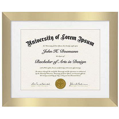 Picture of Americanflat 11x14 Gold Diploma Frame | Displays 8.5x11 Diplomas with Mat or 11x14 Inch Without Mat. Shatter-Resistant Glass. Hanging Hardware Included!