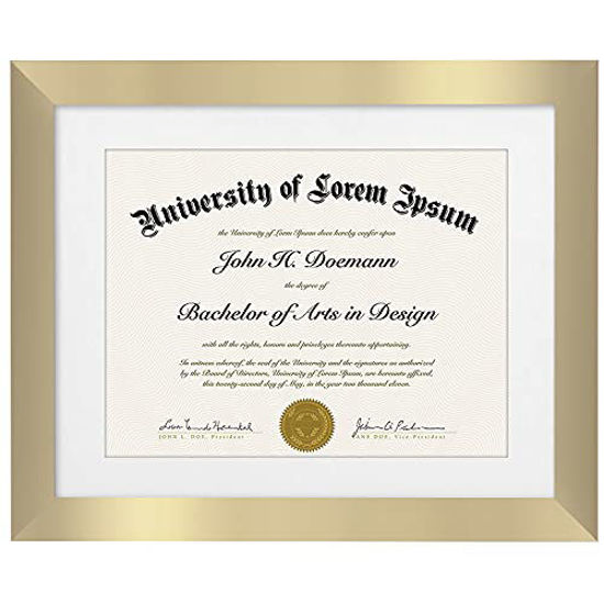 Picture of Americanflat 11x14 Gold Diploma Frame | Displays 8.5x11 Diplomas with Mat or 11x14 Inch Without Mat. Shatter-Resistant Glass. Hanging Hardware Included!
